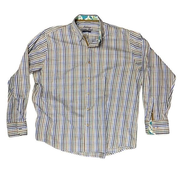 Other - Luchiano Visconti Black Mens Button Down Shirt Sz 2XL Purple Blue Multicolor